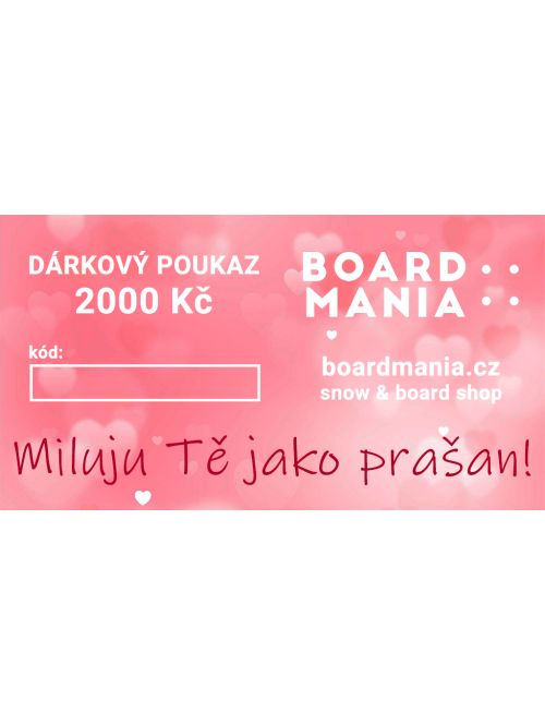 Valentýnský poukaz Boardmania v hodnotě 2000 Kč